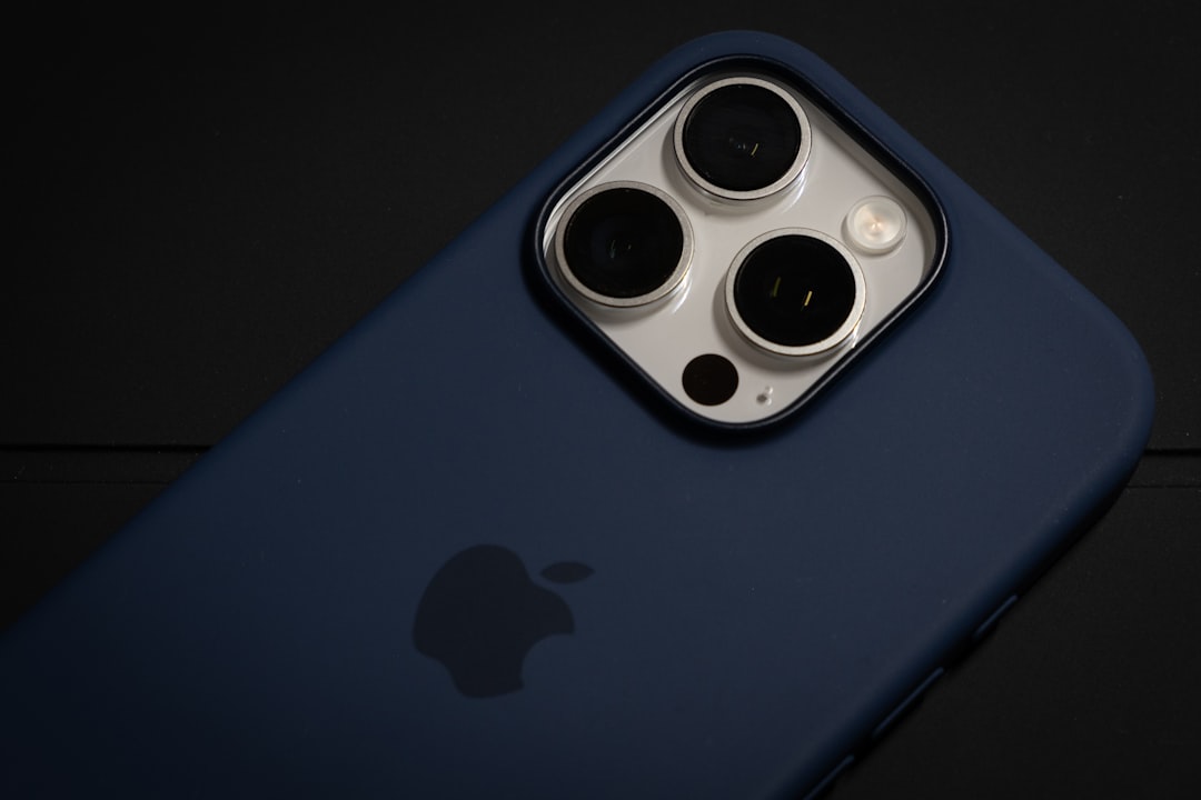 A close up of a blue iPhone case